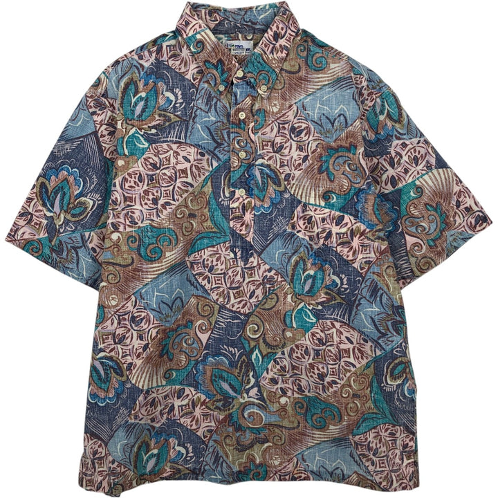 90'S Reyn Spooner Swimsuit Bikini Tag All-over Print Pullover Button-down Aloha Shirt Box Shirt Men's XL equivalent cotton blue type Vintage Second Hand