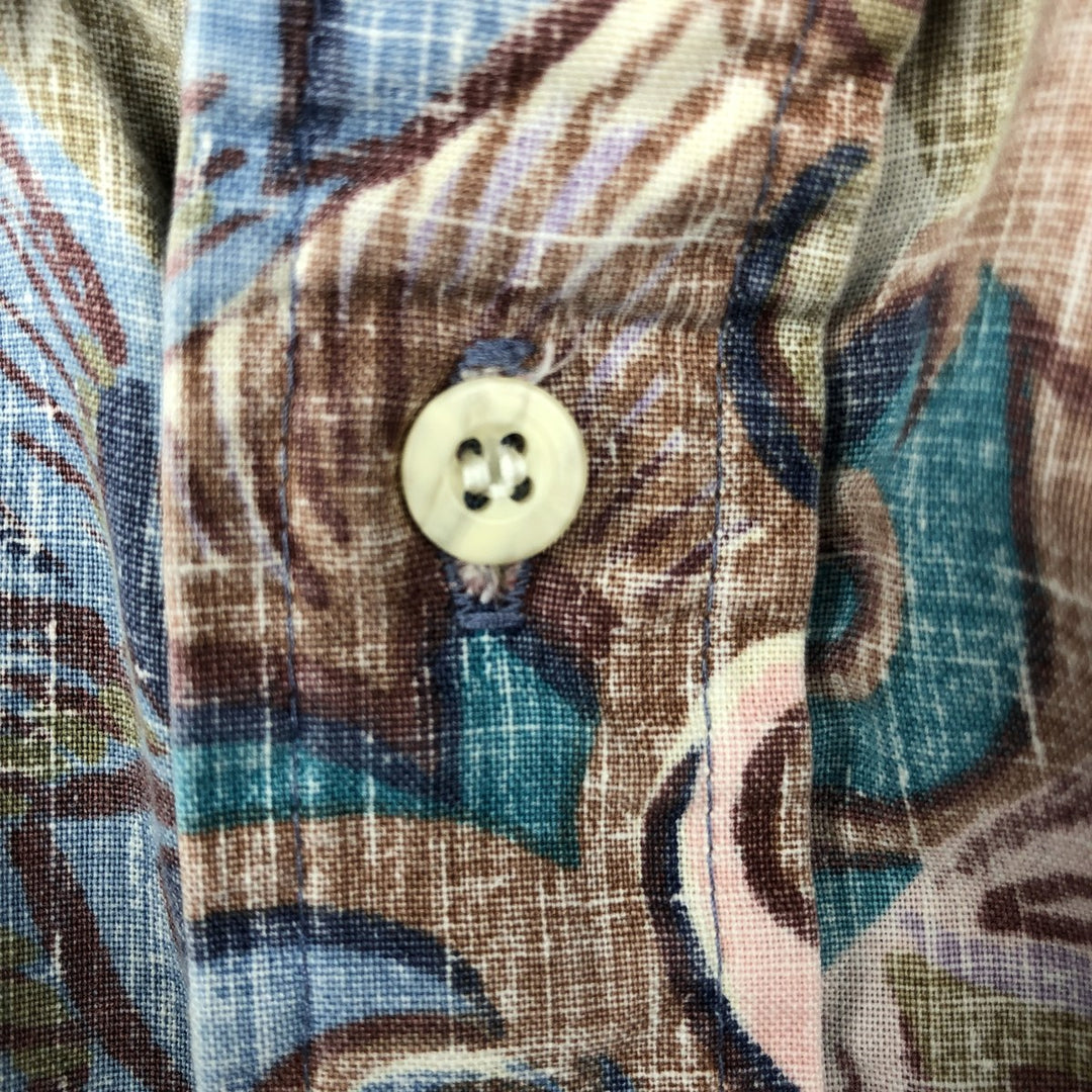 90'S Reyn Spooner Swimsuit Bikini Tag All-over Print Pullover Button-down Aloha Shirt Box Shirt Men's XL equivalent cotton blue type Vintage Second Hand