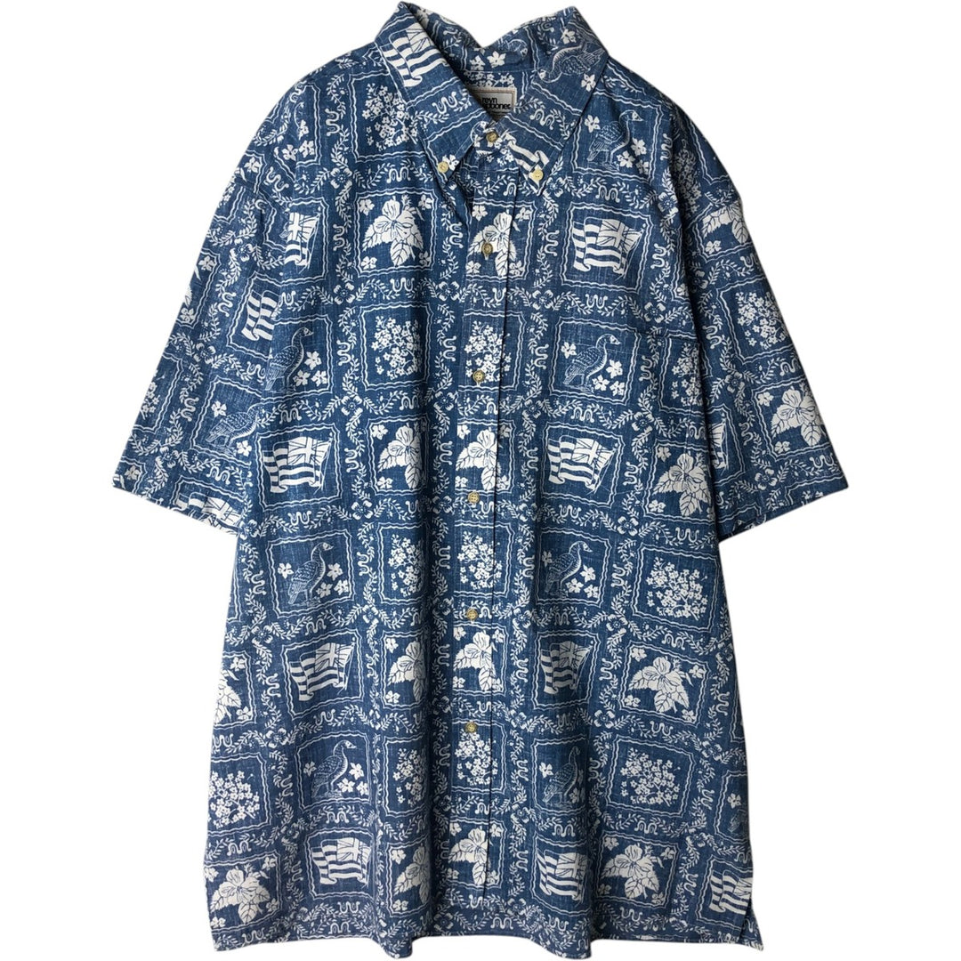 80'S Reyn Spooner Gold Tag Nude Tag All-over Print Lahaina Sailor Button-Down Hawaiian Aloha Shirt Boxy Shirt cotton blue type Vintage Second Hand