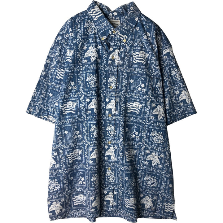 80'S Reyn Spooner Gold Tag Nude Tag All-over Print Lahaina Sailor Button-Down Hawaiian Aloha Shirt Boxy Shirt cotton blue type Vintage Second Hand