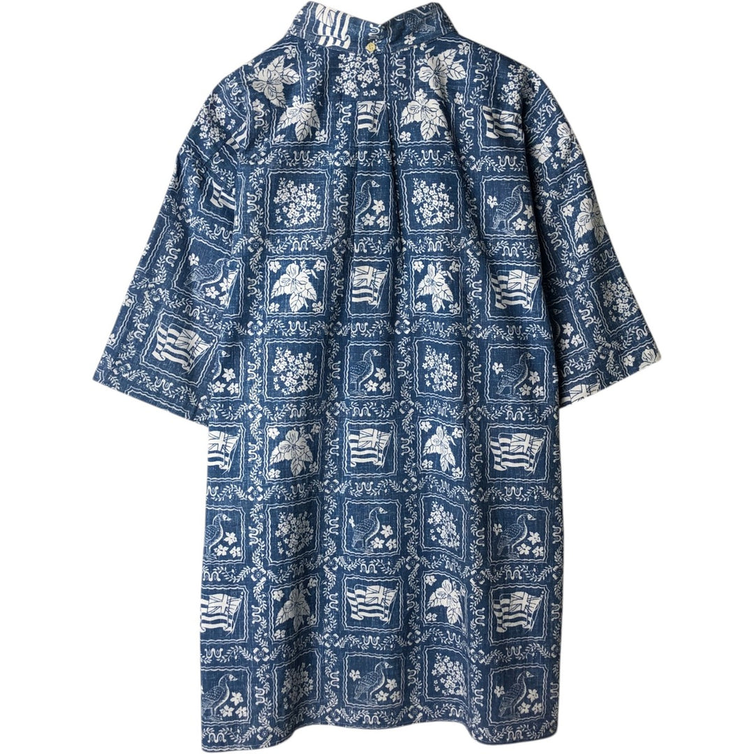 80'S Reyn Spooner Gold Tag Nude Tag All-over Print Lahaina Sailor Button-Down Hawaiian Aloha Shirt Boxy Shirt cotton blue type Vintage Second Hand