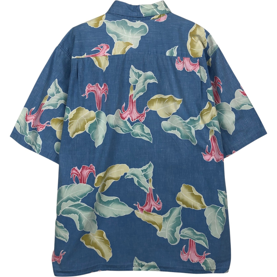90'S Reyn Spooner Commemorative Classics all-over botanical pattern Hawaiian Aloha shirt, boxy style, men's size L (approx.) cotton blue type Vintage Second Hand