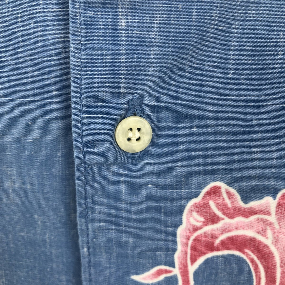 90'S Reyn Spooner Commemorative Classics all-over botanical pattern Hawaiian Aloha shirt, boxy style, men's size L (approx.) cotton blue type Vintage Second Hand