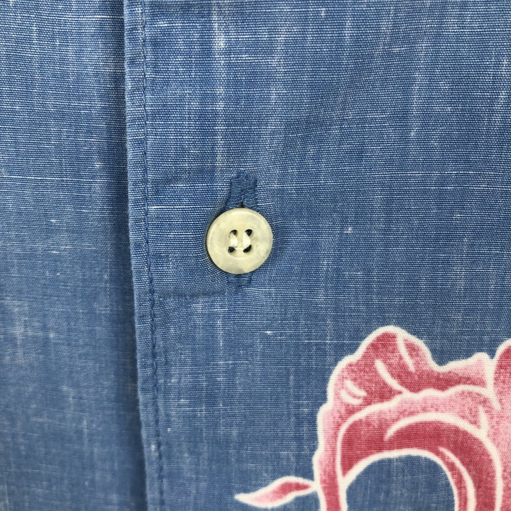 90'S Reyn Spooner Commemorative Classics all-over botanical pattern Hawaiian Aloha shirt, boxy style, men's size L (approx.) cotton blue type Vintage Second Hand