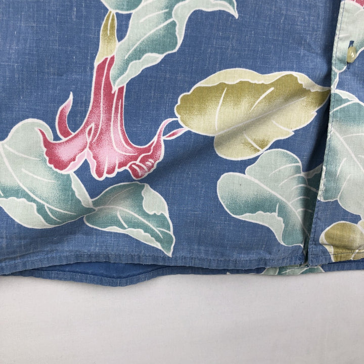90'S Reyn Spooner Commemorative Classics all-over botanical pattern Hawaiian Aloha shirt, boxy style, men's size L (approx.) cotton blue type Vintage Second Hand