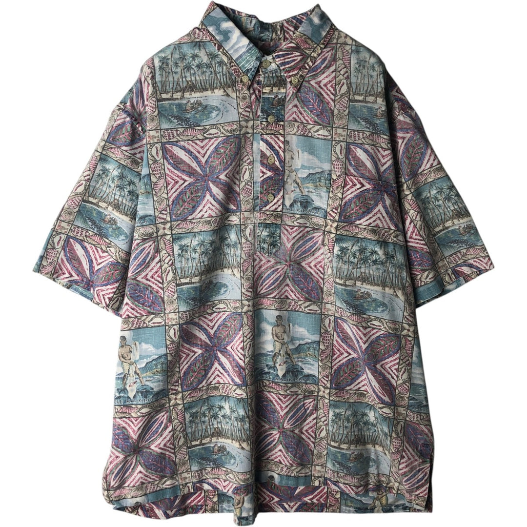 Reyn Spooner MELE KALIKIMAKA Christmas Limited Edition All-Over Print Pullover Button-Down Aloha Shirt Boxy Shirt cotton Blue type light blue Vintage Second Hand