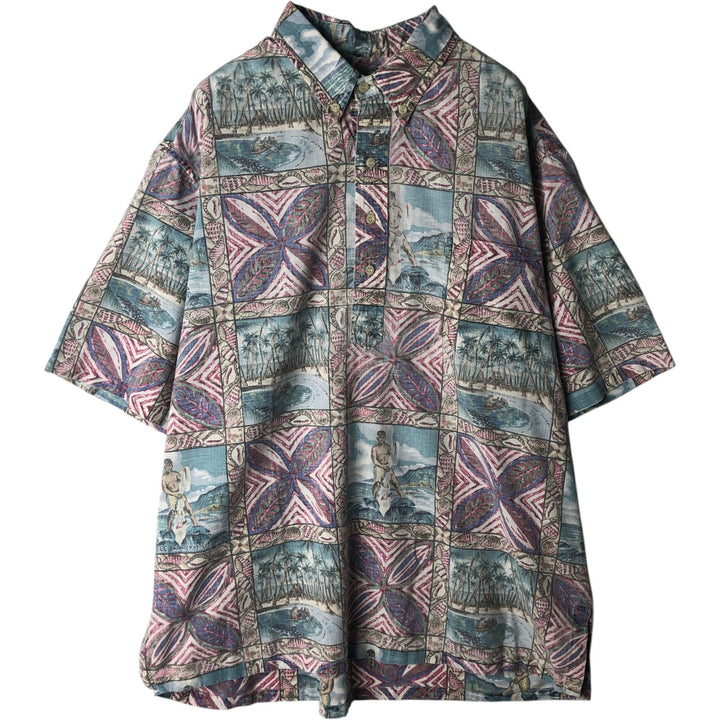 Reyn Spooner MELE KALIKIMAKA Christmas Limited Edition All-Over Print Pullover Button-Down Aloha Shirt Boxy Shirt cotton Blue type light blue Vintage Second Hand