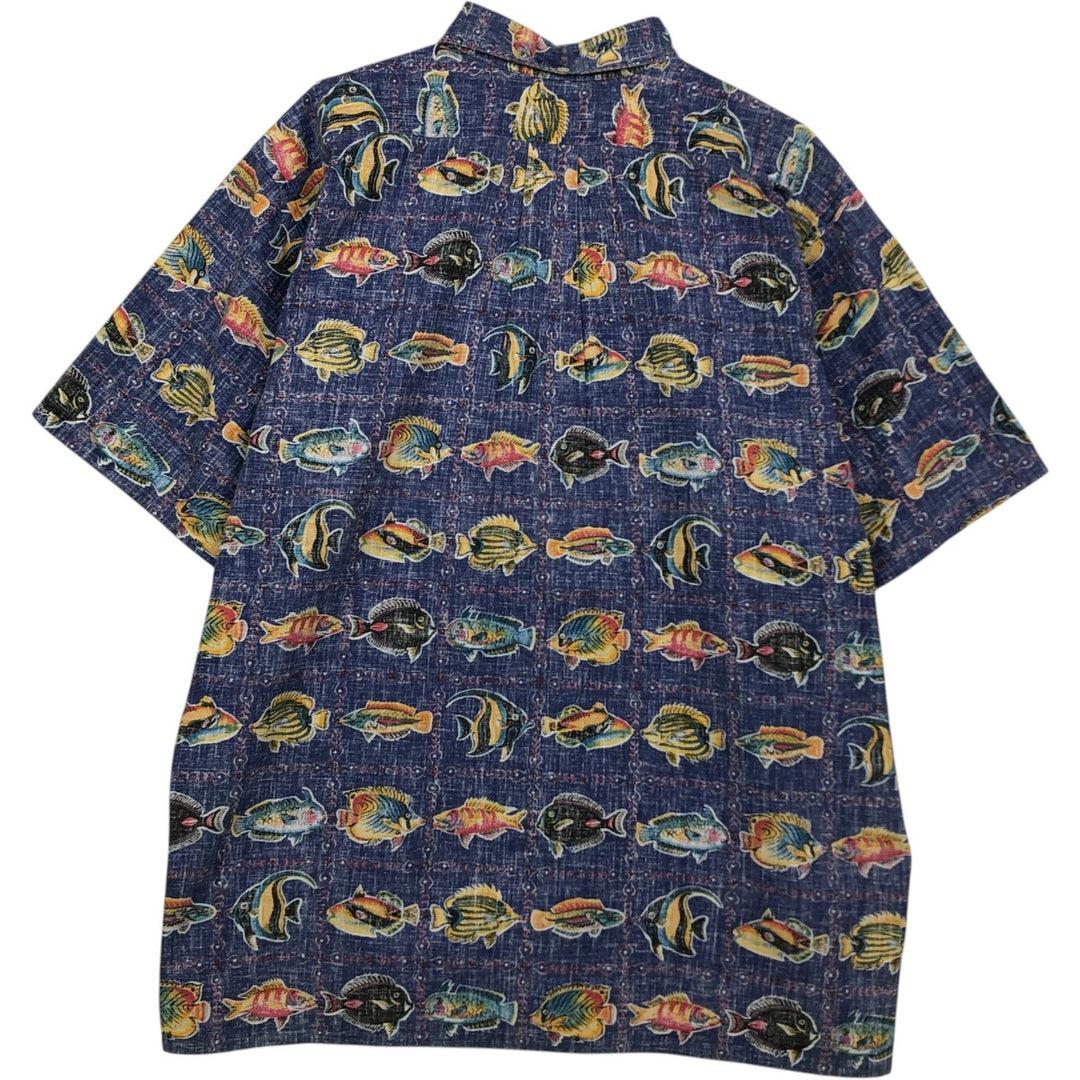 90'S Reyn Spooner Commemorative Classics all-over fish print button-down Hawaiian Aloha shirt, made in Hawaii, men's XL. cotton purple type Vintage Second Hand