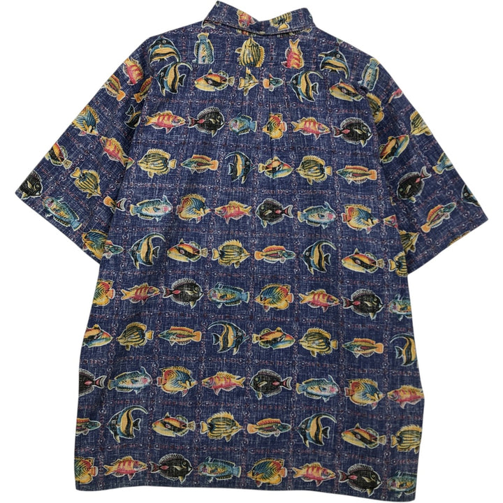 90'S Reyn Spooner Commemorative Classics all-over fish print button-down Hawaiian Aloha shirt, made in Hawaii, men's XL. cotton purple type Vintage Second Hand