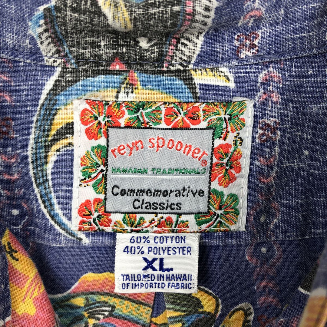 90'S Reyn Spooner Commemorative Classics all-over fish print button-down Hawaiian Aloha shirt, made in Hawaii, men's XL. cotton purple type Vintage Second Hand
