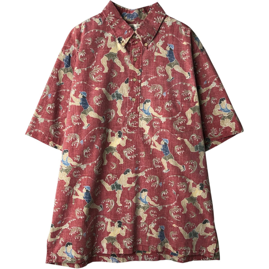 Reyn Spooner DIETRICH VAREZ all-over print pullover button-down Hawaiian Aloha shirt, men's size XL. cotton red type Vintage Second Hand