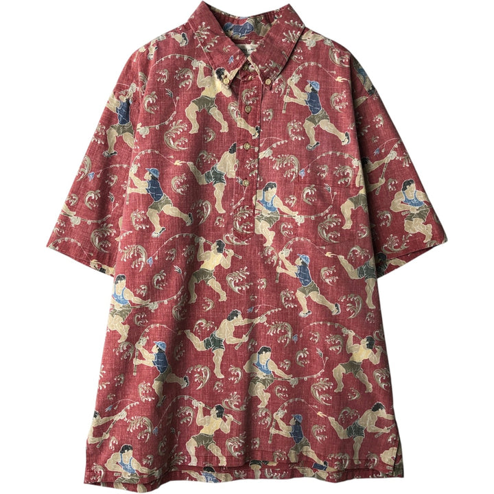 Reyn Spooner DIETRICH VAREZ all-over print pullover button-down Hawaiian Aloha shirt, men's size XL. cotton red type Vintage Second Hand
