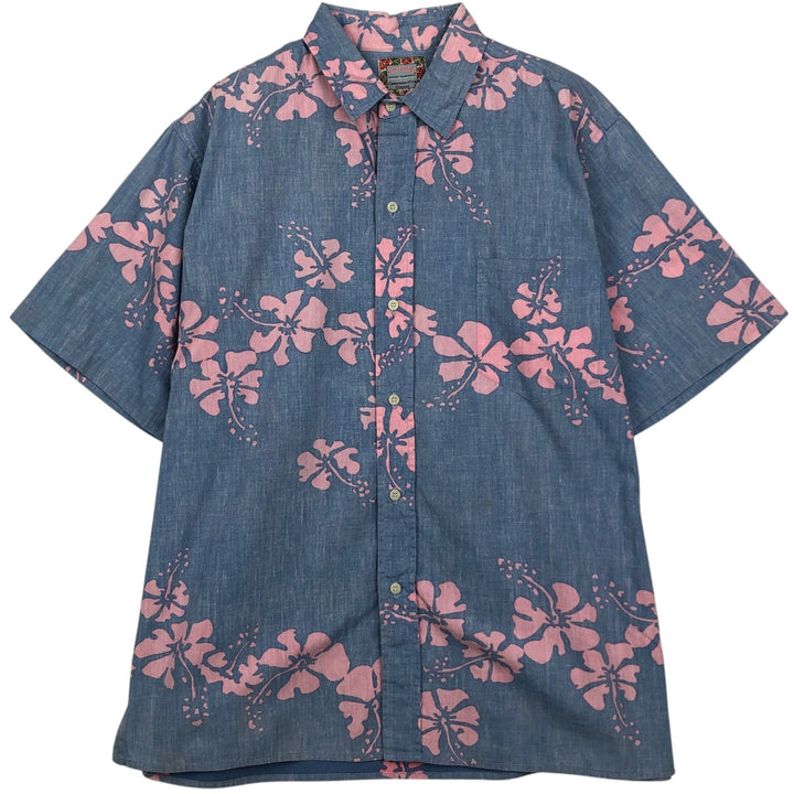 90'S Reyn Spooner Commemorative Classics Hibiscus Pattern Hawaiian Aloha Shirt, Made in Hawaii, Men's Size L cotton navy blue type Vintage Second Hand
