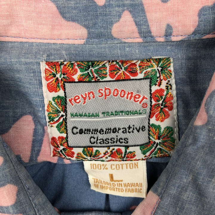 90'S Reyn Spooner Commemorative Classics Hibiscus Pattern Hawaiian Aloha Shirt, Made in Hawaii, Men's Size L cotton navy blue type Vintage Second Hand