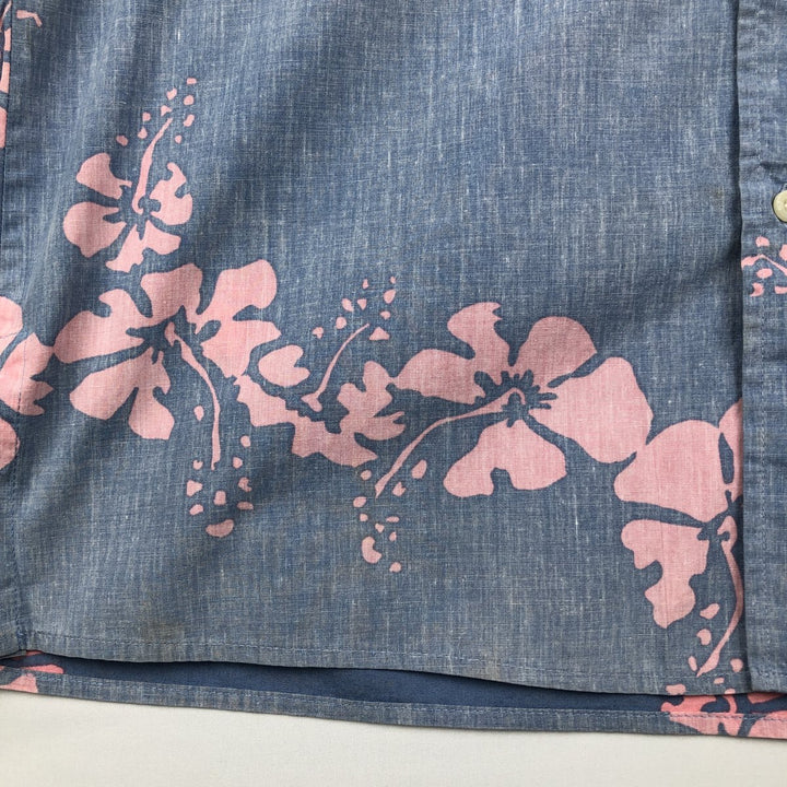 90'S Reyn Spooner Commemorative Classics Hibiscus Pattern Hawaiian Aloha Shirt, Made in Hawaii, Men's Size L cotton navy blue type Vintage Second Hand