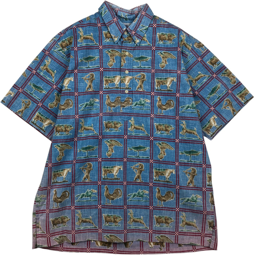 90'S Reyn Spooner all-over print pullover button-down Hawaiian Aloha shirt, boxy shirt, made in Hawaii, men's size L cotton blue type Vintage Second Hand
