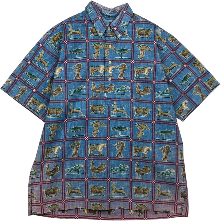 90'S Reyn Spooner all-over print pullover button-down Hawaiian Aloha shirt, boxy shirt, made in Hawaii, men's size L cotton blue type Vintage Second Hand