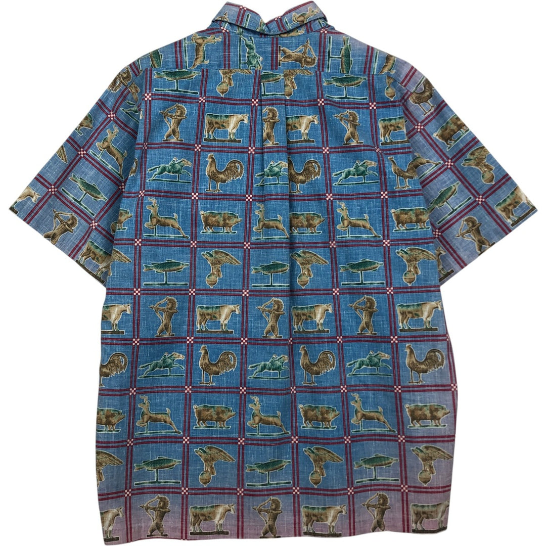 90'S Reyn Spooner all-over print pullover button-down Hawaiian Aloha shirt, boxy shirt, made in Hawaii, men's size L cotton blue type Vintage Second Hand