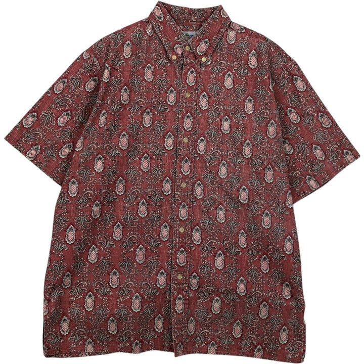 90'S Reyn Spooner swimwear tag, bikini tag, all-over print, button-down Hawaiian Aloha shirt, boxy shirt, men's size M (approx.) cotton red type Vintage Second Hand