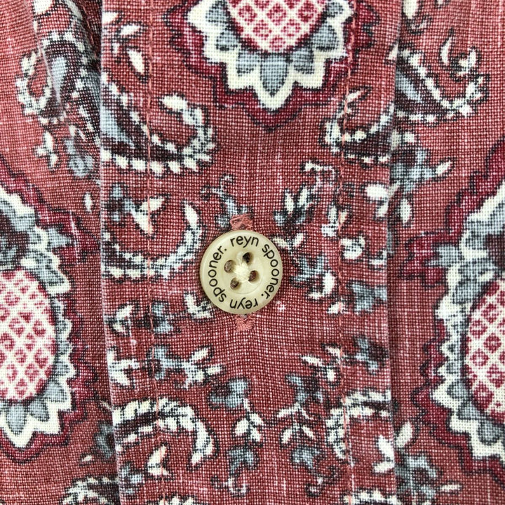 90'S Reyn Spooner swimwear tag, bikini tag, all-over print, button-down Hawaiian Aloha shirt, boxy shirt, men's size M (approx.) cotton red type Vintage Second Hand
