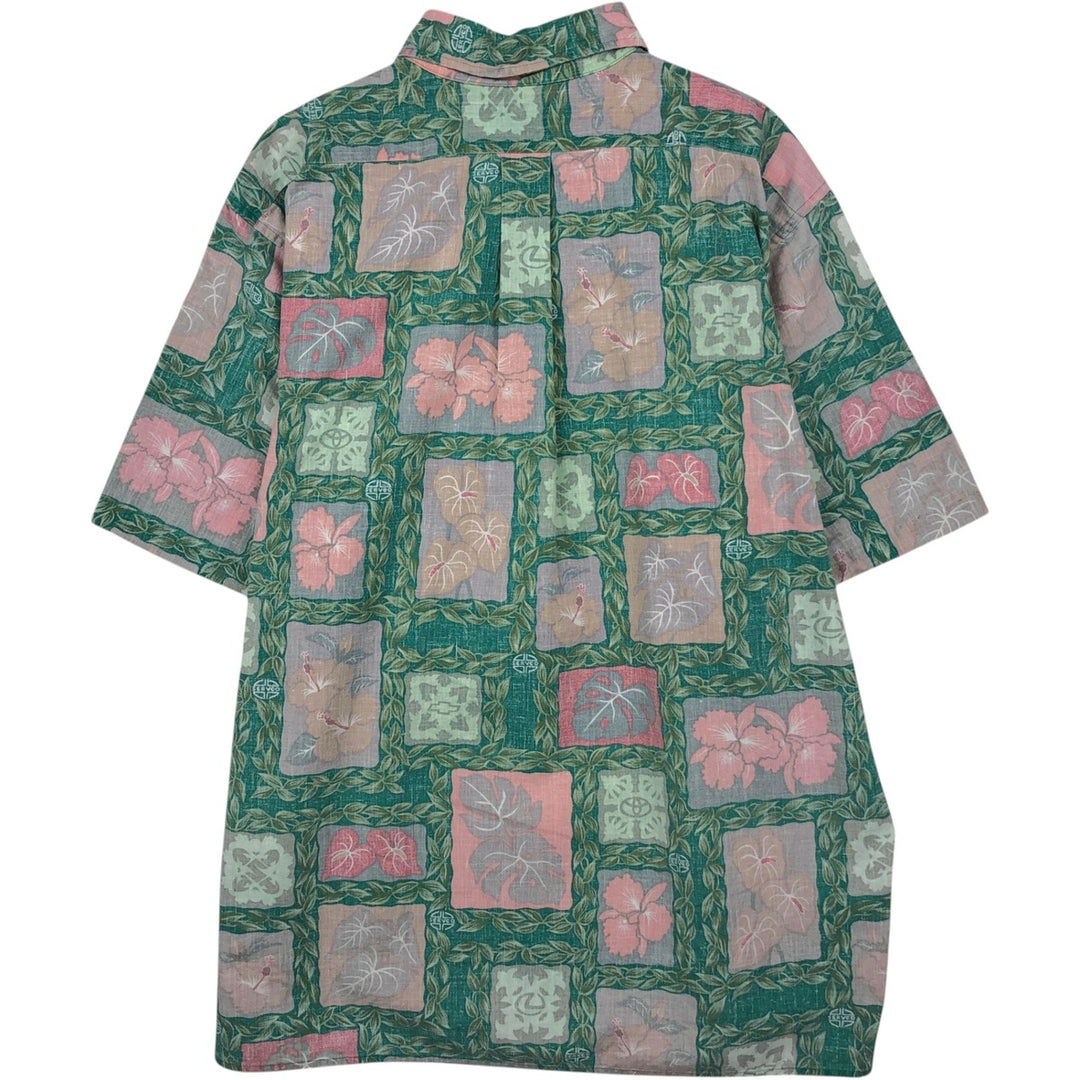 90'S Reyn Spooner swimwear tag, bikini tag, hibiscus pattern, leaf pattern, aloha shirt, boxy shirt, men's size XL. cotton green type Vintage Second Hand