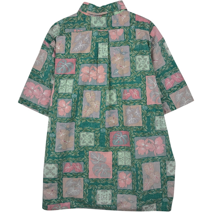90'S Reyn Spooner swimwear tag, bikini tag, hibiscus pattern, leaf pattern, aloha shirt, boxy shirt, men's size XL. cotton green type Vintage Second Hand