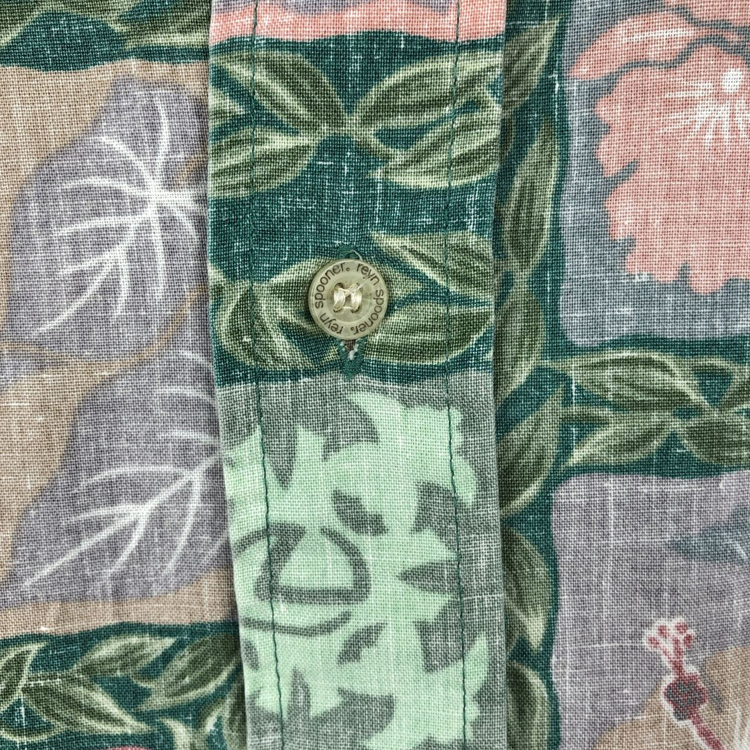 90'S Reyn Spooner swimwear tag, bikini tag, hibiscus pattern, leaf pattern, aloha shirt, boxy shirt, men's size XL. cotton green type Vintage Second Hand