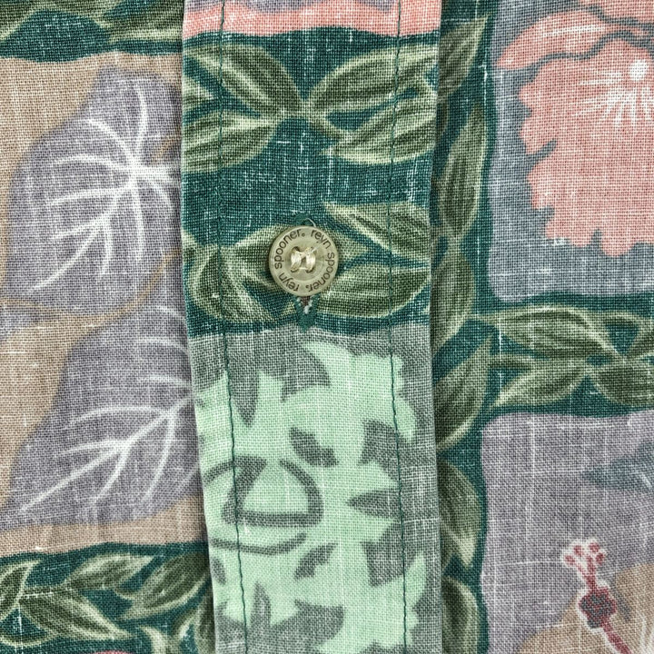 90'S Reyn Spooner swimwear tag, bikini tag, hibiscus pattern, leaf pattern, aloha shirt, boxy shirt, men's size XL. cotton green type Vintage Second Hand