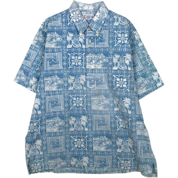 90'S Reyn Spooner Swimsuit Bikini Tag All-over Print Pullover Button-down Aloha Shirt Box Shirt Men's Size L (approx.) cotton blue type Vintage Second Hand