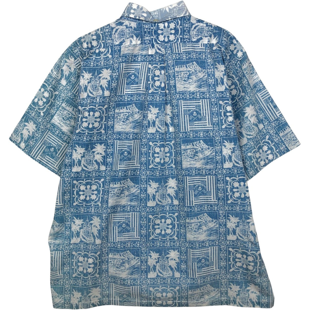 90'S Reyn Spooner Swimsuit Bikini Tag All-over Print Pullover Button-down Aloha Shirt Box Shirt Men's Size L (approx.) cotton blue type Vintage Second Hand