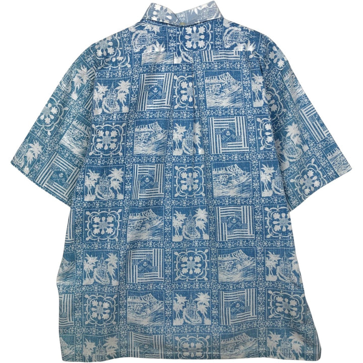 90'S Reyn Spooner Swimsuit Bikini Tag All-over Print Pullover Button-down Aloha Shirt Box Shirt Men's Size L (approx.) cotton blue type Vintage Second Hand