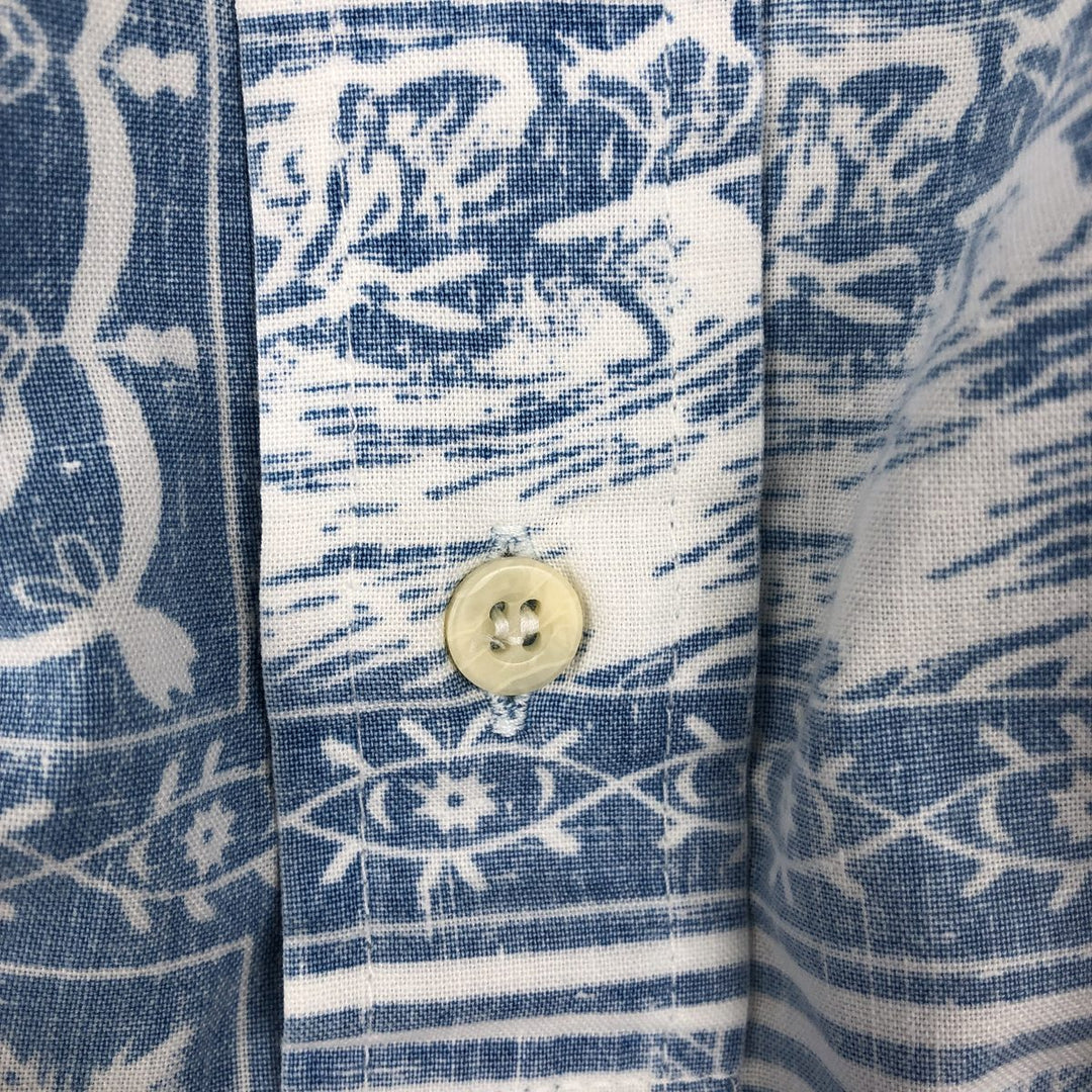 90'S Reyn Spooner Swimsuit Bikini Tag All-over Print Pullover Button-down Aloha Shirt Box Shirt Men's Size L (approx.) cotton blue type Vintage Second Hand