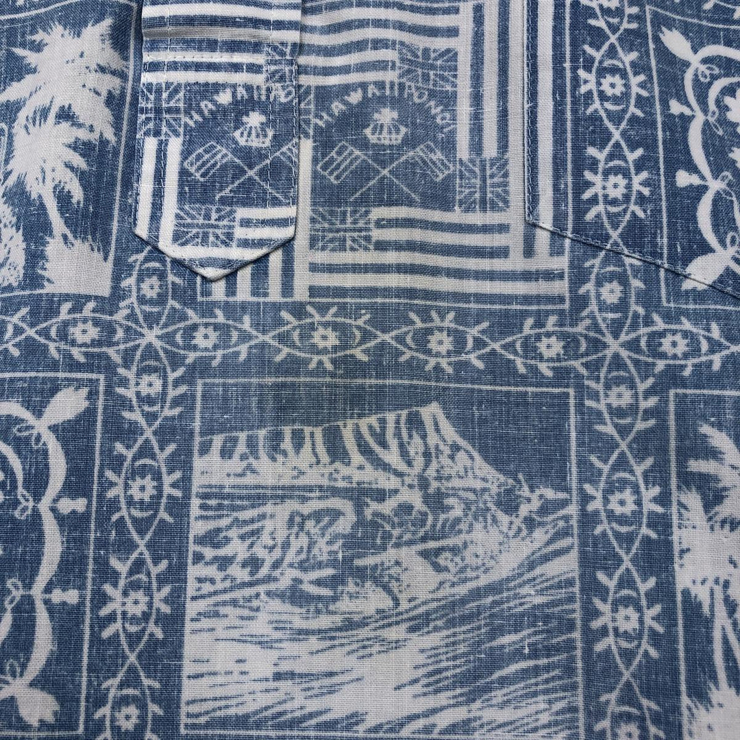 90'S Reyn Spooner Swimsuit Bikini Tag All-over Print Pullover Button-down Aloha Shirt Box Shirt Men's Size L (approx.) cotton blue type Vintage Second Hand