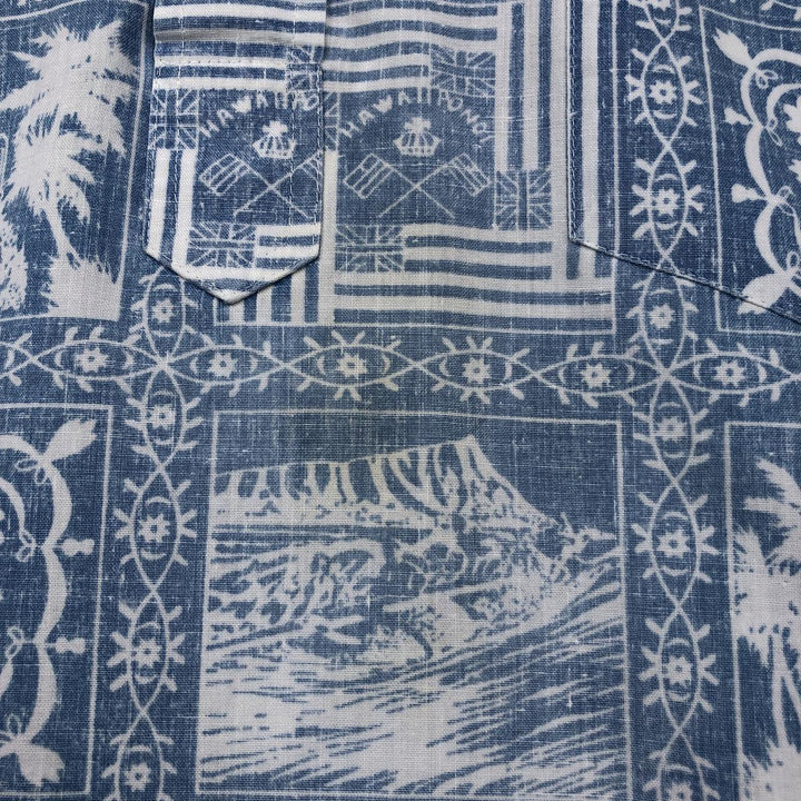 90'S Reyn Spooner Swimsuit Bikini Tag All-over Print Pullover Button-down Aloha Shirt Box Shirt Men's Size L (approx.) cotton blue type Vintage Second Hand