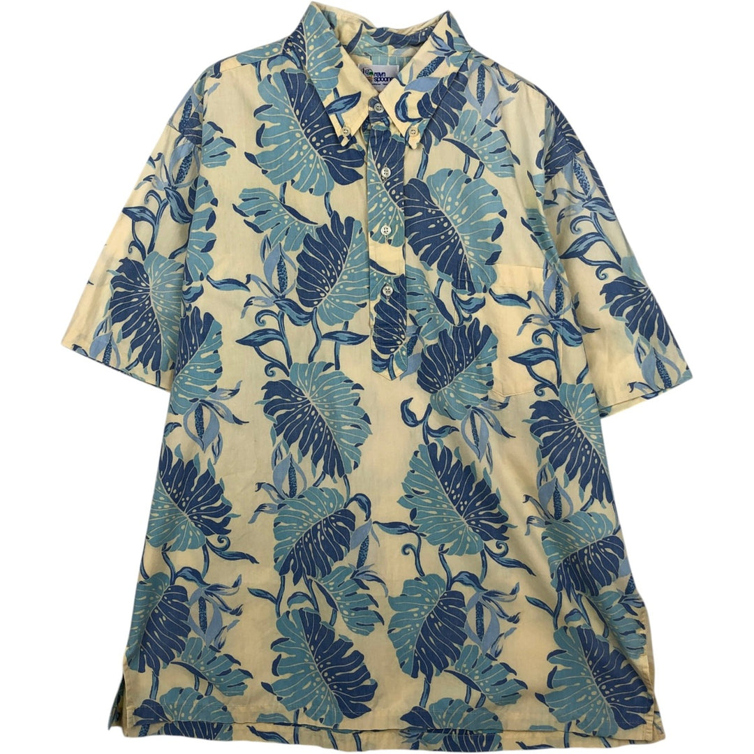 90'S Reyn Spooner Swimsuit Bikini Tag All-over Leaf Pattern Pullover Button-down Aloha Shirt Boxy Shirt cotton unbleached Vintage Second Hand