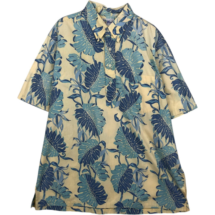 90'S Reyn Spooner Swimsuit Bikini Tag All-over Leaf Pattern Pullover Button-down Aloha Shirt Boxy Shirt cotton unbleached Vintage Second Hand