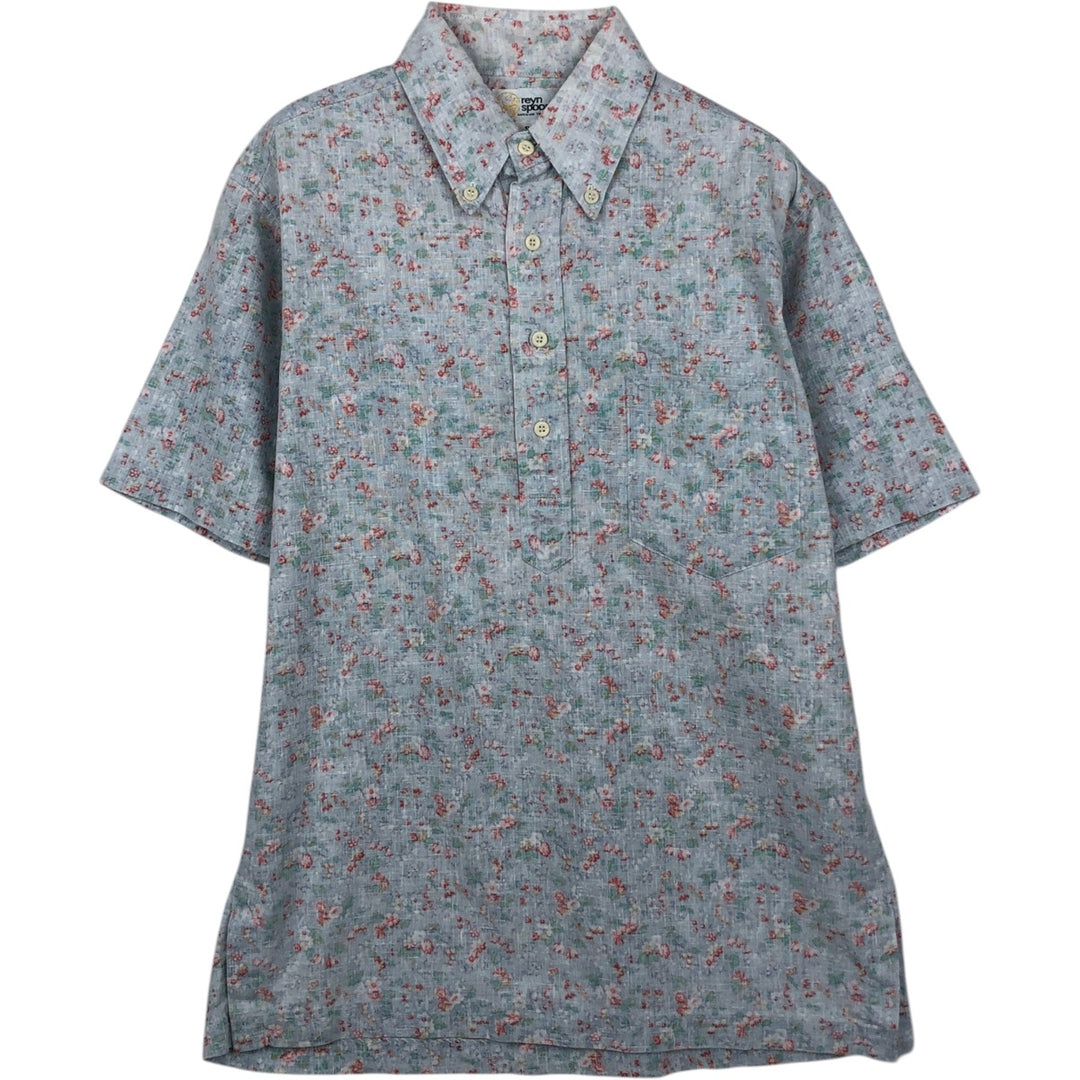 70s-80'S Reyn Spooner Gold Tag Nipple Tag Floral Pullover Button-Down Aloha Shirt Boxy Shirt Men's Size S unclear Blue type light blue Vintage Second Hand