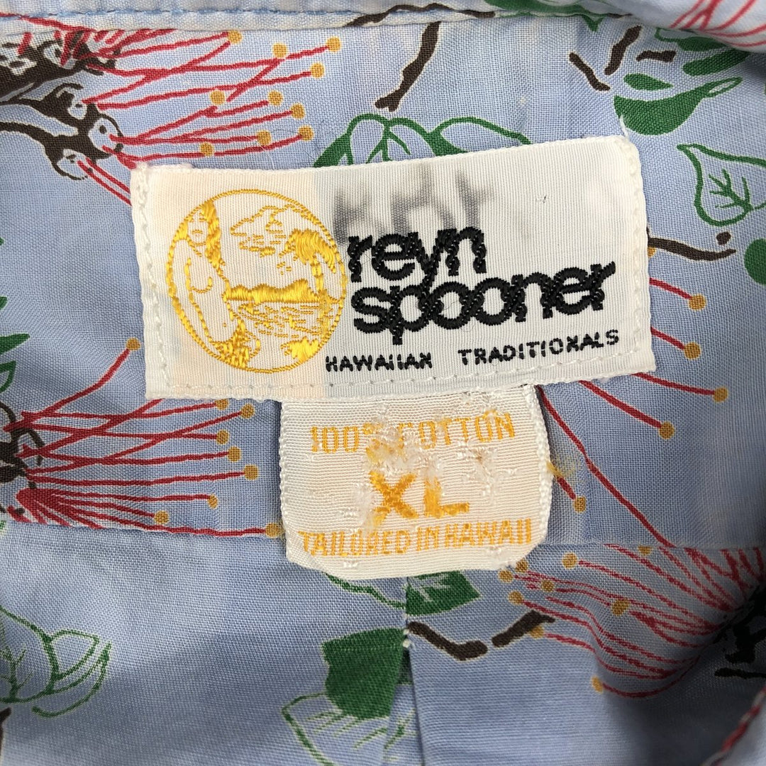 80'S Reyn Spooner Gold Tag Nude Tag All-over Print Hawaiian Aloha Shirt Box Shirt Men's XL Equivalent Vintage cotton Blue type light blue Vintage Second Hand
