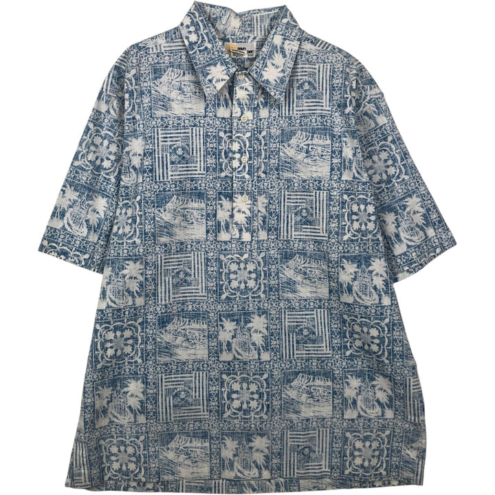 80'S Reyn Spooner Gold Tag Nude Tag All-over Print Pullover Button-Down Aloha Shirt Boxy Shirt Men's Size L (approx.) cotton blue type Vintage Second Hand