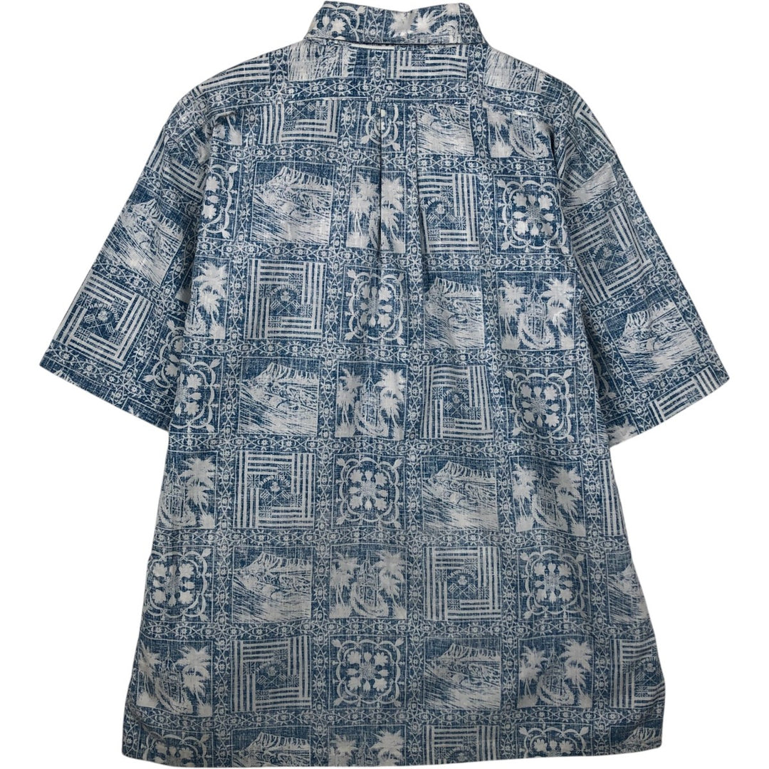 80'S Reyn Spooner Gold Tag Nude Tag All-over Print Pullover Button-Down Aloha Shirt Boxy Shirt Men's Size L (approx.) cotton blue type Vintage Second Hand