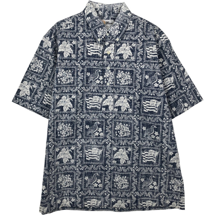 80'S Reyn Spooner Gold Tag Nude Tag All-over Print Lahaina Sailor Button-Down Aloha Shirt Boxy Shirt cotton navy blue type Vintage Second Hand