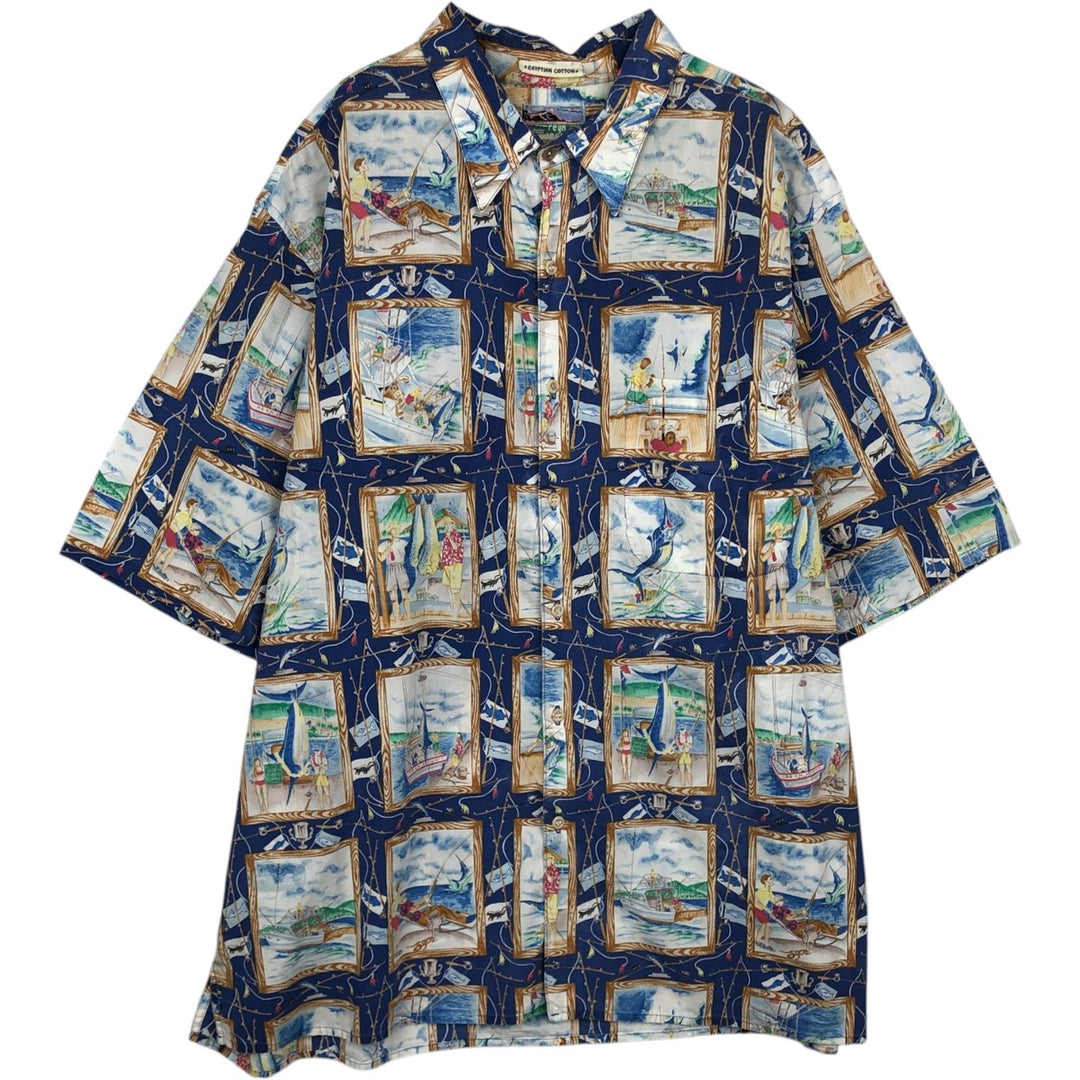 80s-90'S Reyn Spooner Diamond Head Tag All-Over Print Aloha Shirt, Boxy Shirt, Men's XXL Equivalent, Vintage cotton blue type Vintage Second Hand