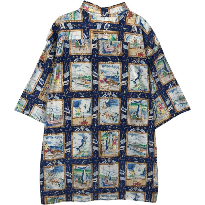 80s-90'S Reyn Spooner Diamond Head Tag All-Over Print Aloha Shirt, Boxy Shirt, Men's XXL Equivalent, Vintage cotton blue type Vintage Second Hand