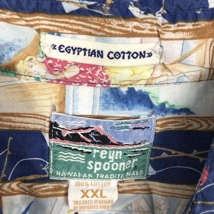 80s-90'S Reyn Spooner Diamond Head Tag All-Over Print Aloha Shirt, Boxy Shirt, Men's XXL Equivalent, Vintage cotton blue type Vintage Second Hand