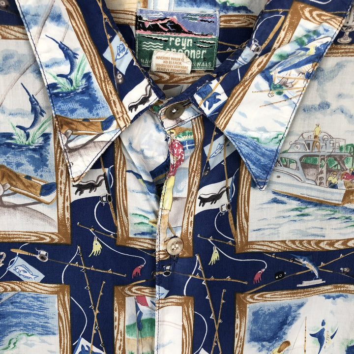 80s-90'S Reyn Spooner Diamond Head Tag All-Over Print Aloha Shirt, Boxy Shirt, Men's XXL Equivalent, Vintage cotton blue type Vintage Second Hand