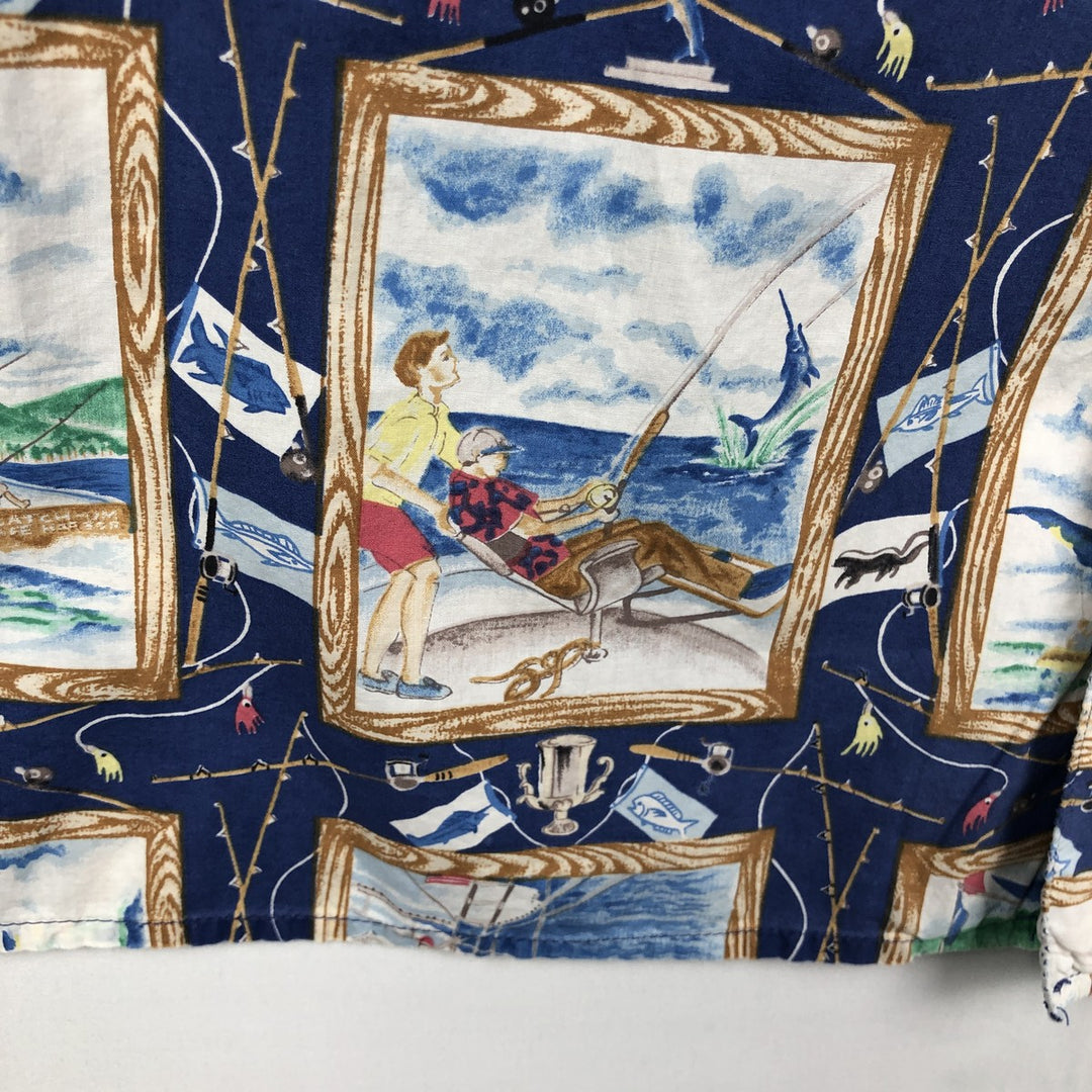 80s-90'S Reyn Spooner Diamond Head Tag All-Over Print Aloha Shirt, Boxy Shirt, Men's XXL Equivalent, Vintage cotton blue type Vintage Second Hand