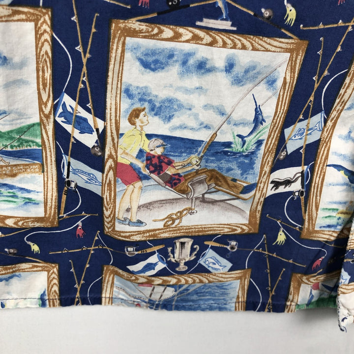 80s-90'S Reyn Spooner Diamond Head Tag All-Over Print Aloha Shirt, Boxy Shirt, Men's XXL Equivalent, Vintage cotton blue type Vintage Second Hand