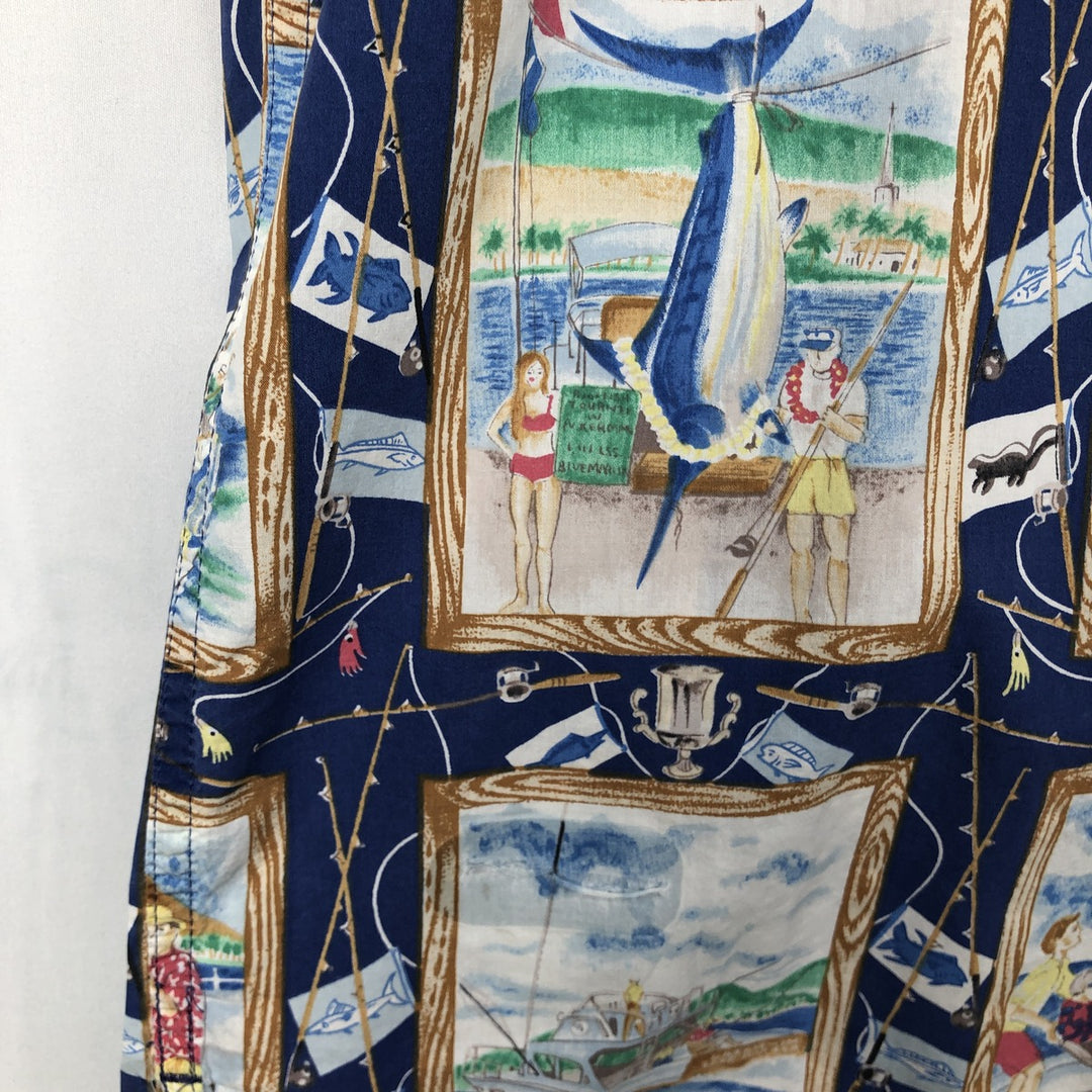 80s-90'S Reyn Spooner Diamond Head Tag All-Over Print Aloha Shirt, Boxy Shirt, Men's XXL Equivalent, Vintage cotton blue type Vintage Second Hand