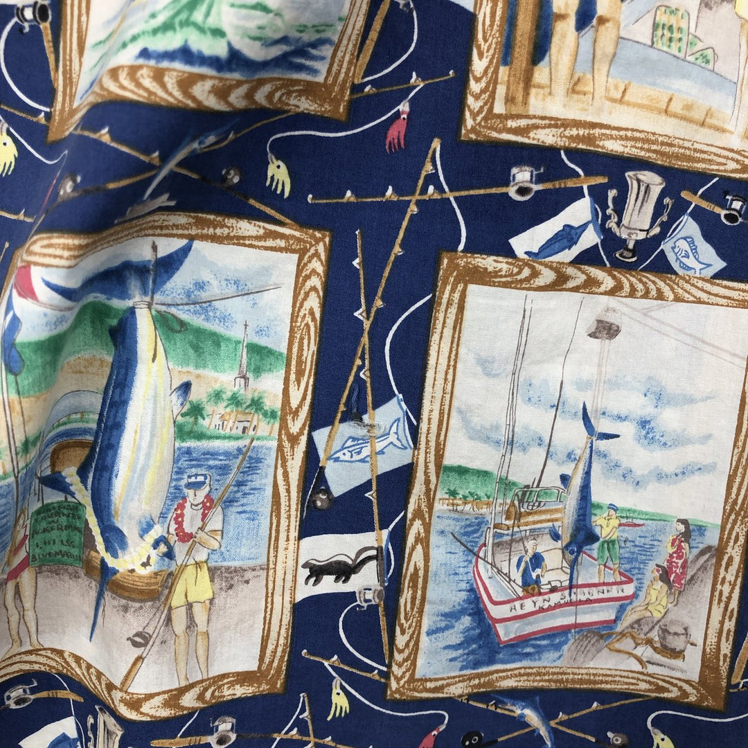 80s-90'S Reyn Spooner Diamond Head Tag All-Over Print Aloha Shirt, Boxy Shirt, Men's XXL Equivalent, Vintage cotton blue type Vintage Second Hand