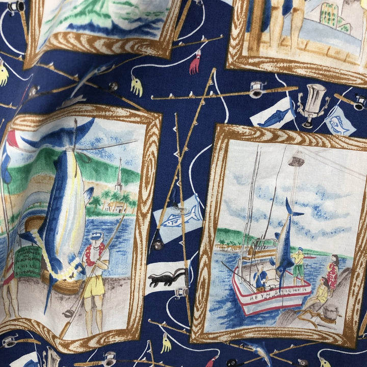 80s-90'S Reyn Spooner Diamond Head Tag All-Over Print Aloha Shirt, Boxy Shirt, Men's XXL Equivalent, Vintage cotton blue type Vintage Second Hand